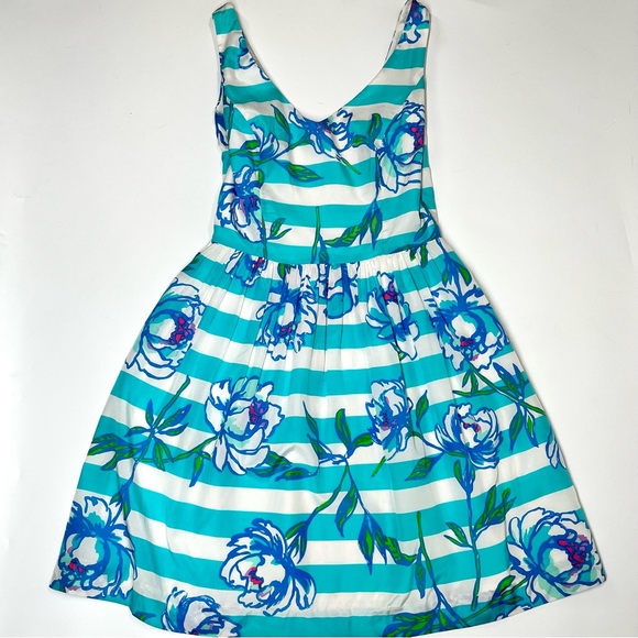 Lilly Pulitzer Roswell Shorley Blue Tossing The Line Fit and Flare Dress Size 00 - Picture 3 of 7